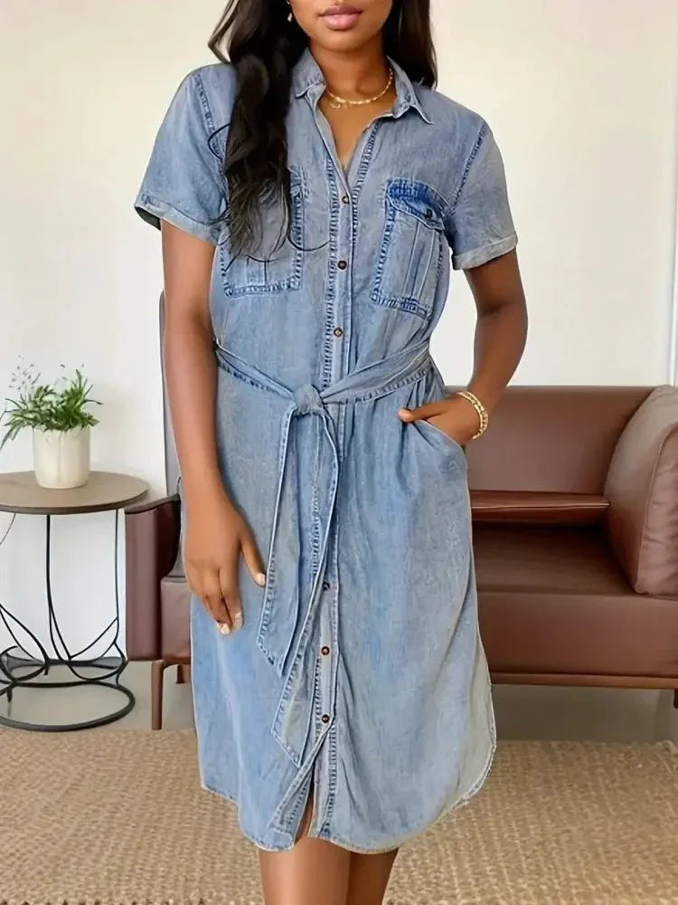 Button Front Short Sleeve Denim Dress - Update AvenueDenim Dresses & SkirtsTrendsi100100123282549100100123282549ee3bfe98 - de72 - 4d79 - 9579 - c85379489bb9 - Max - OriginLight Blue