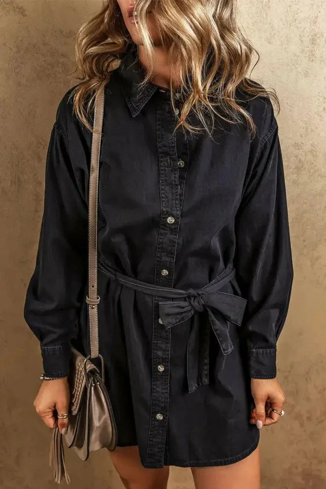 Button Up Collared Neck Denim Dress - Update AvenueDenim Dresses & SkirtsTrendsi100101338490956100101338490956d96568447b0049d1a5850a3c3c5675a9 - MaxBlack