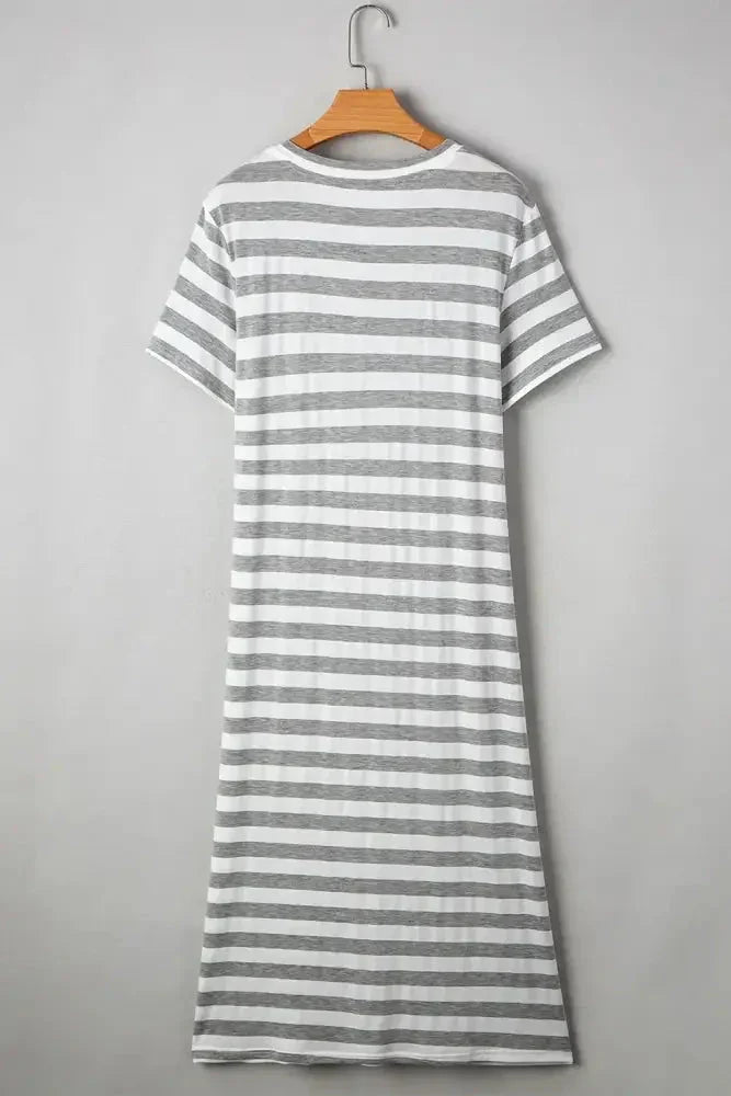Casual Striped V - Neck Midi T-Shirt Dress - Update AvenueDaily EssentialsTrendsi100100171621863100100171621863cc06820a - c84b - 47e5 - 850e - aa55d58116e3 - MaxDark Gray