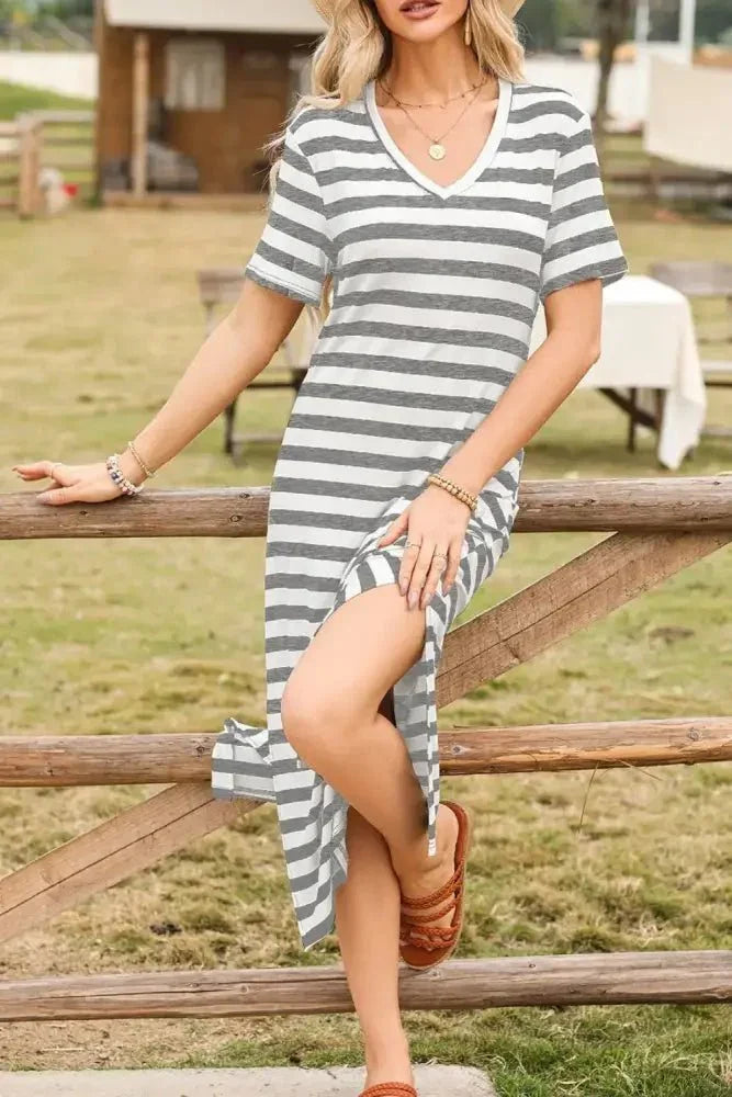 Casual Striped V - Neck Midi T-Shirt Dress - Update AvenueDaily EssentialsTrendsi100100171621863100100171621863d0fc5fde - b9de - 4470 - a791 - fdead1f3aa91 - MaxDark Gray