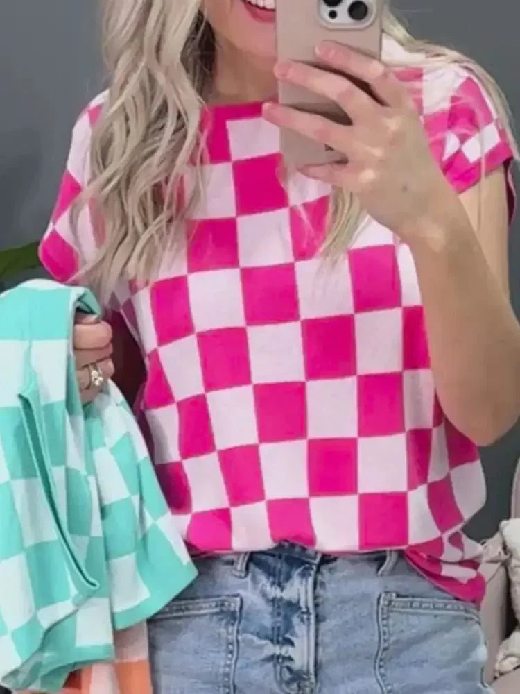 Checkered Cap Sleeve Casual Sweater Top - Update AvenueTrendsi1001007905315211001007905315214b34ee67 - 8356 - 4370 - 9364 - 7260e1336f80 - Max - OriginFuchsia Pink
