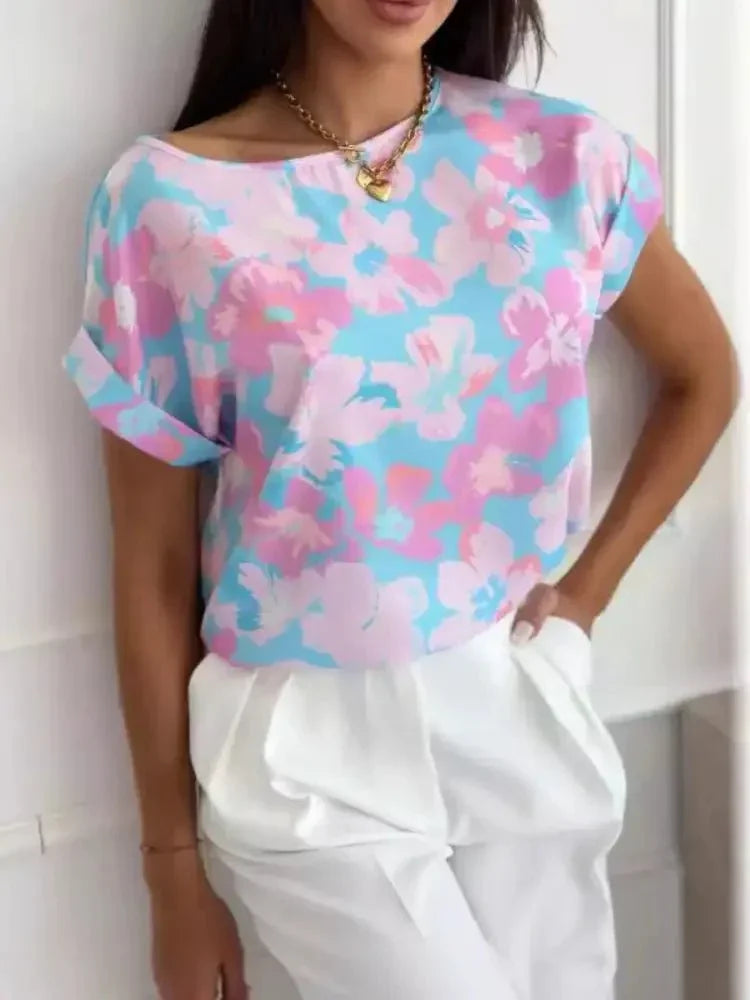 Classic Rolled Sleeve T-Shirt - Update AvenueT-ShirtsTrendsi100100923380555100100923380555bb178f2c - 0b9c - 45b4 - aa84 - d38509b73b72 - Max - OriginBlue Background Pink Flower