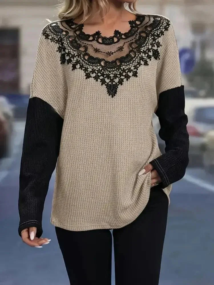 Contrast Lace Round Neck Long Sleeve T-Shirt - Update AvenueT-ShirtsTrendsi100100609041059100100609041059f4667ece - 1fcb - 43d9 - a3cc - 292791b00311 - Max - OriginKhaki