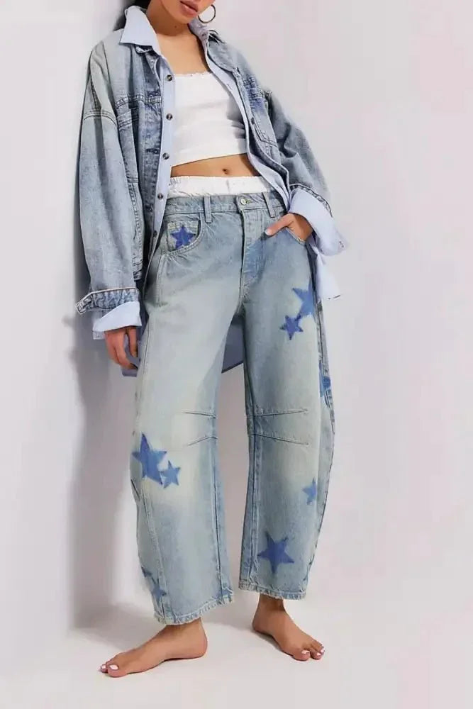 Contrast Star Wide Leg Jeans - Update AvenueHonor the Stars and StripesTrendsi10010098330776510010098330776575dfc51f - 5890 - 432f - a269 - ed1be71a8892 - MaxLight