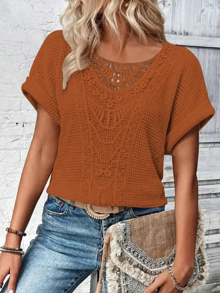 Crochet Lace Short Sleeve Casual T-Shirt - Update AvenueT-ShirtsTrendsi100100253470615100100253470615259436e9 - 285a - 4ff4 - 94cc - f8e8f9b3c419 - Max - OriginPink