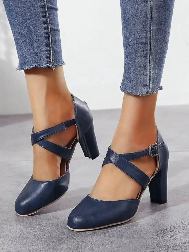 Cross - Strap Block Heel Pumps - Update AvenueTrendsi100600273548133100600273548133Cross - Strap Block Heel PumpsBlue