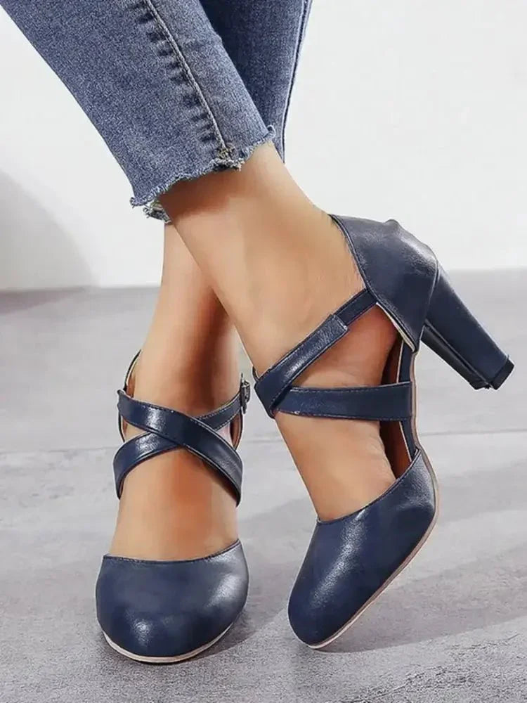 Cross - Strap Block Heel Pumps - Update AvenueTrendsi100600273548133100600273548133Cross - Strap Block Heel PumpsBlue