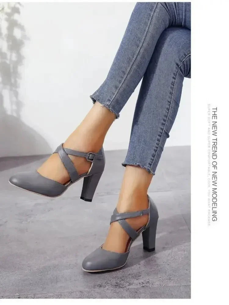 Cross - Strap Block Heel Pumps - Update AvenueTrendsi100600273548133100600273548133Cross - Strap Block Heel PumpsBlue