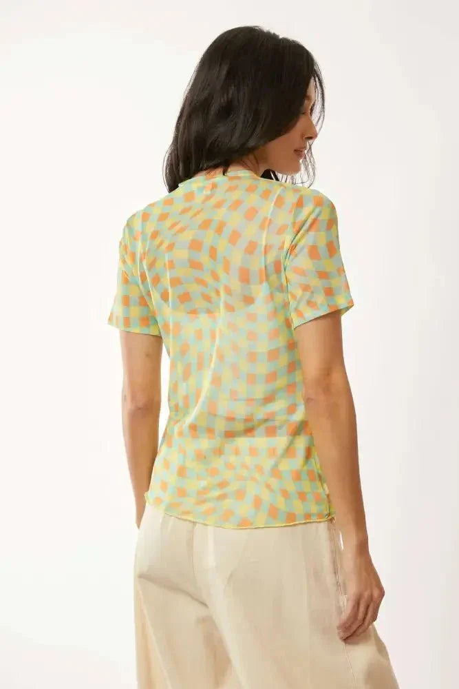 Davi & Dani Checker Board Printed Mesh Short Sleeve Top - Update AvenueTrendsi100100420061470100100420061470a9fd7998bac34fafaec4e78a953c0dea - Max - OriginYELLOW MINT