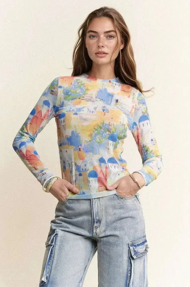Davi & Dani Multi Printed Mesh Round Neck Long Sleeve Top - Update AvenueT-ShirtsTrendsi1001008677318771001008677318775e11a875b830488cb92294252996c4b5 - Max - OriginCOBALT MULTI