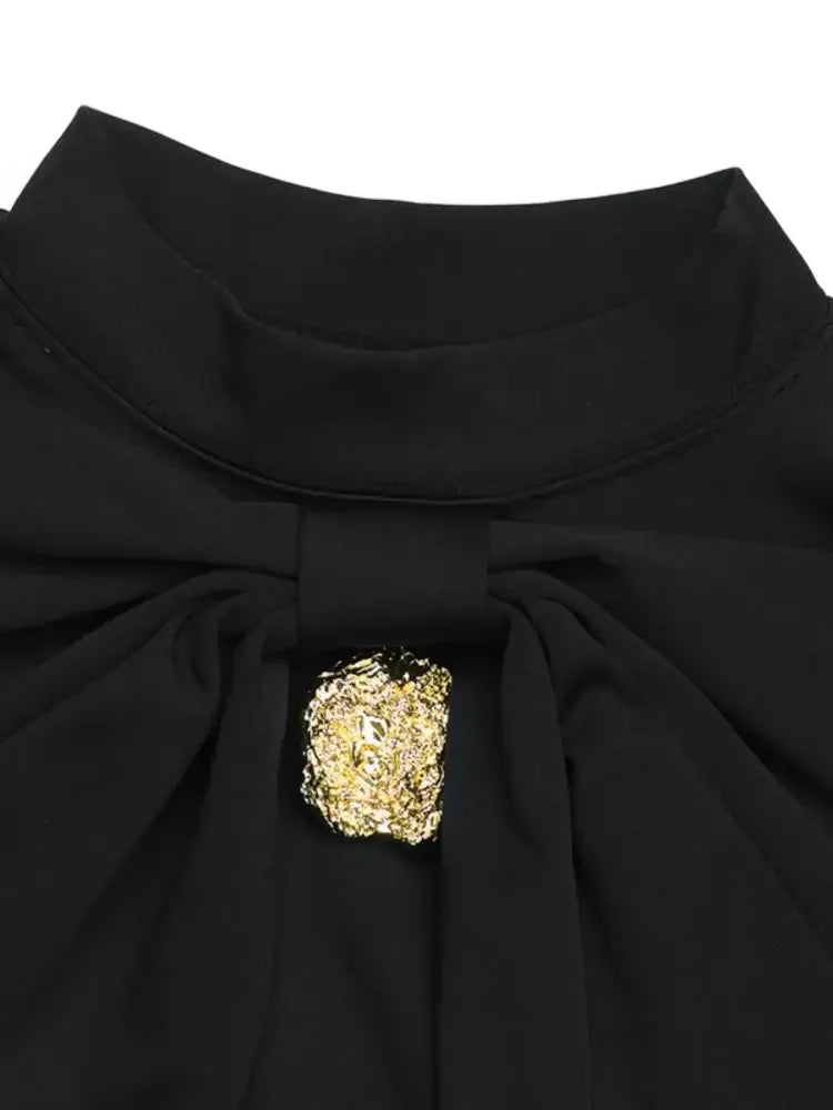 Decorative Button Mock Neck Long Sleeve Mini Dress