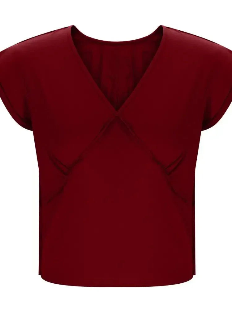 Deep V - Neck Cropped T-Shirt - Update AvenueT-ShirtsTrendsi100100879716232100100879716232ee8fb374c39d4ad7a815f9d36b9c26f3 - Max - OriginBurgundy