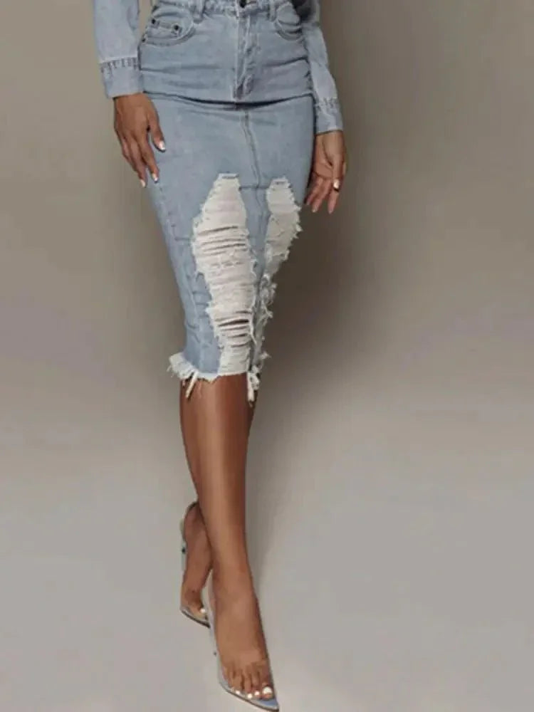 Distressed Slit Denim Skirt - Update AvenueDenim Dresses & SkirtsTrendsi100100853897663100100853897663f505d22df38c473dac39dbad881bc62a - MaxLight