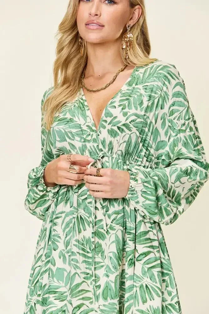Double Take Full Size Printed Ruched Balloon Sleeve Dress - Update AvenueVacation StyleTrendsi10010067780316410010067780316444f07197 - 9d4f - 407d - 94aa - 82ea36700c0b - MaxLight Green