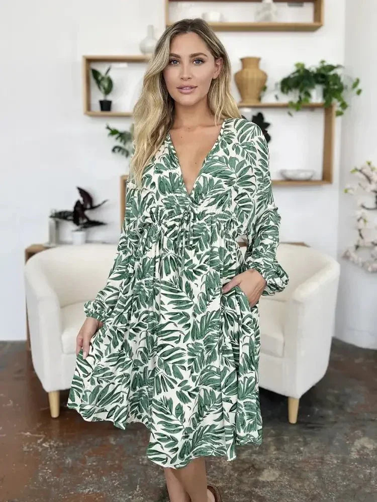 Double Take Full Size Printed Ruched Balloon Sleeve Dress - Update AvenueVacation StyleTrendsi1001006778031641001006778031644c8cc2fb - 9354 - 43a8 - 8e5b - 0f5c45a1d546 - MaxLight Green
