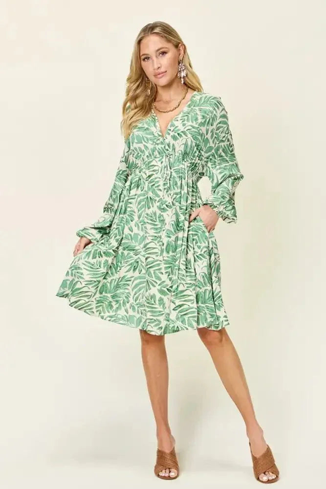 Double Take Full Size Printed Ruched Balloon Sleeve Dress - Update AvenueVacation StyleTrendsi10010067780316410010067780316422adb124 - c5b5 - 44c1 - aa4b - 33b25405dd3f - MaxLight Green