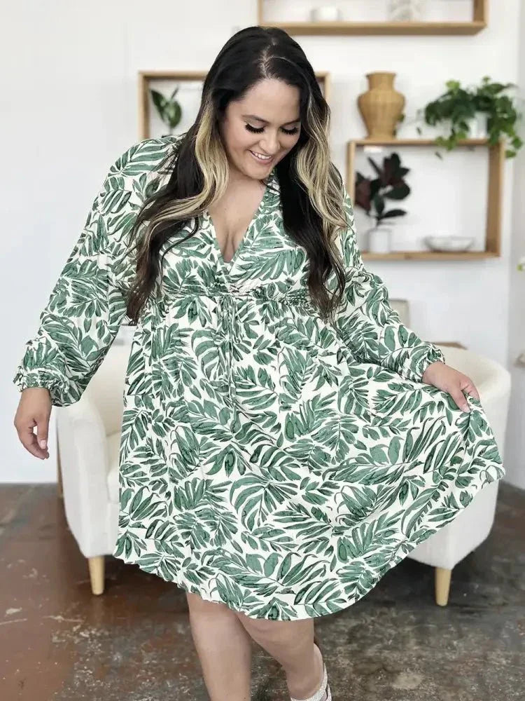 Double Take Full Size Printed Ruched Balloon Sleeve Dress - Update AvenueVacation StyleTrendsi10010067780316410010067780316419715687 - dc19 - 4f6d - a51c - 9590fc18bb6e - MaxLight Green
