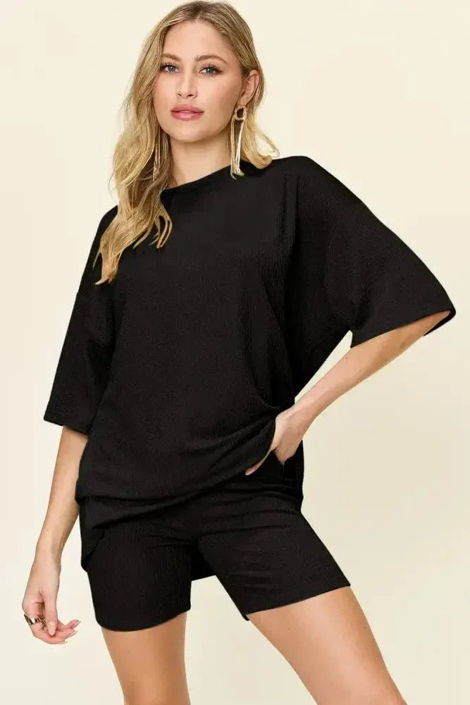 Double Take Full Size Texture Round Neck Drop Shoulder T-Shirt and Shorts Set - Update AvenueDaily EssentialsTrendsi1001006738110771001006738110779bfd5ea8 - cae4 - 465d - 9803 - 1ff8c130cf5e - MaxBlack