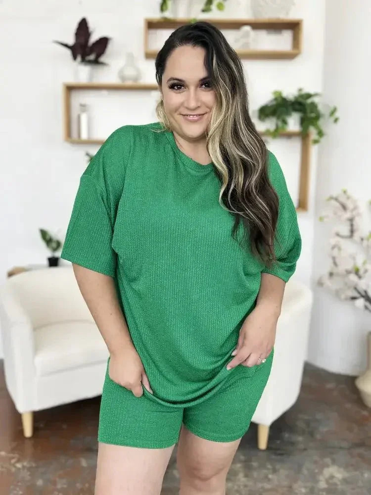 Double Take Full Size Texture Round Neck Drop Shoulder T-Shirt and Shorts Set - Update AvenueDaily EssentialsTrendsi10010067381317810010067381317893b83ee1 - 14f4 - 4922 - a73d - 1fe66dba99d7 - MaxMid Green