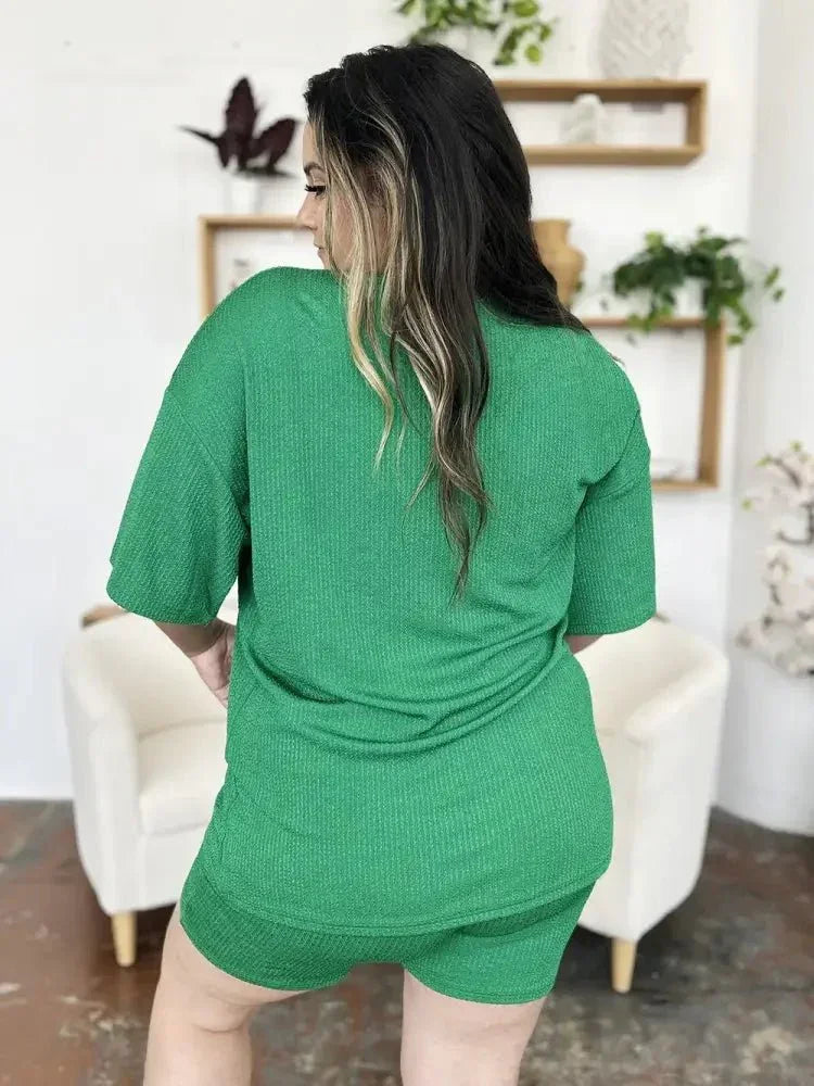 Double Take Full Size Texture Round Neck Drop Shoulder T-Shirt and Shorts Set - Update AvenueDaily EssentialsTrendsi10010067381317810010067381317818e1883a - 479b - 4c80 - 817b - d2916e7cde39 - MaxMid Green