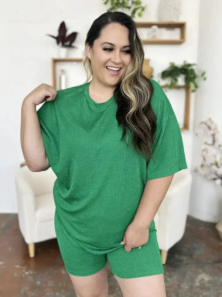 Double Take Full Size Texture Round Neck Drop Shoulder T-Shirt and Shorts Set - Update AvenueDaily EssentialsTrendsi10010067381317810010067381317801976296 - ad60 - 406b - a9c1 - 2ae6ecab756a - MaxMid Green