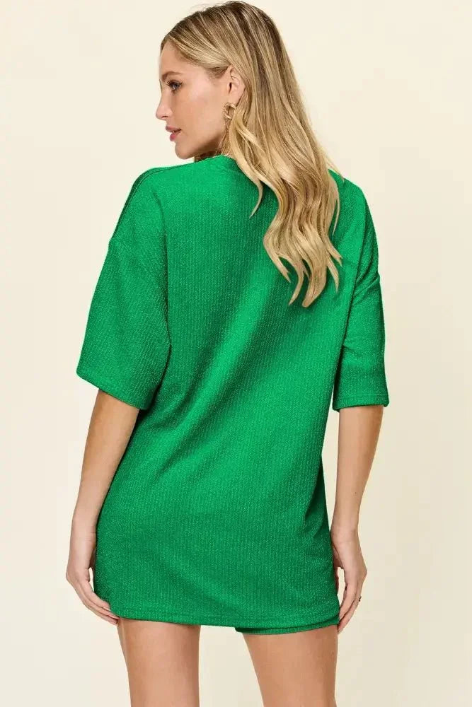 Double Take Full Size Texture Round Neck Drop Shoulder T-Shirt and Shorts Set - Update AvenueDaily EssentialsTrendsi1001006738131781001006738131788c81841c - da84 - 4a78 - bcb6 - 7d5ffba4687e - MaxMid Green