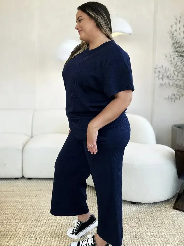 Double Take Full Size Texture Short Sleeve Top and Pants Set - Update AvenueVacation StyleTrendsi10010243921107810010243921107839ee2e26 - f6e0 - 40cf - ace7 - 8768fcfd1738 - MaxNavy