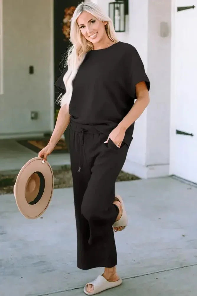 Double Take Full Size Texture Short Sleeve Top and Pants Set - Update AvenueVacation StyleTrendsi100102439214918100102439214918f09cb808c9294edaad37f0624eb08926 - MaxBlack