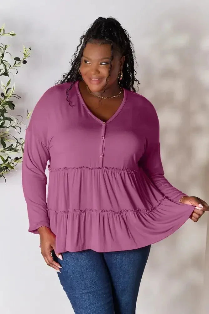 Double Take Half Button Long Sleeve Ruffle Hem Blouse - Update AvenueTrendsi100101245885950100101245885950bacbf3a8d4d74e29940f65469d506df3 - MaxLilac