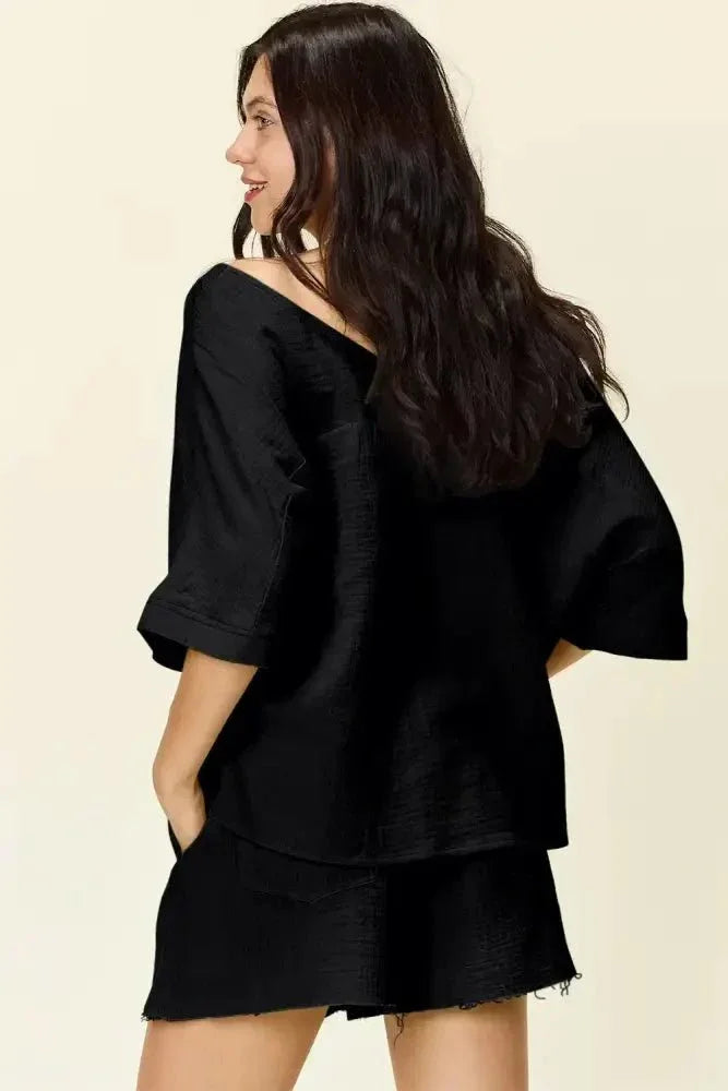 Double Take Texture Half Sleeve T-Shirt and Drawstring Shorts Set - Update AvenueTrendsi100100155631403100100155631403f458fcbc - 8a64 - 4a91 - 8dbb - e154a84c81f7 - MaxBlack