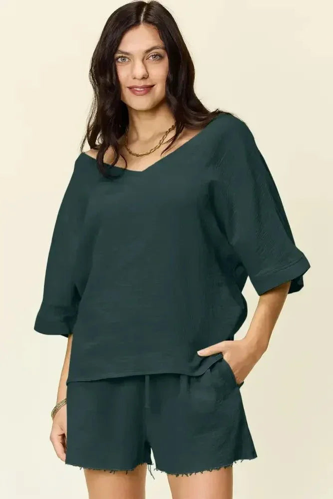 Double Take Texture Half Sleeve T-Shirt and Drawstring Shorts Set - Update AvenueTrendsi100100155633770100100155633770172b35f7 - 313c - 497a - 8faa - 9bc2d2a8c9b7 - MaxDeep Teal