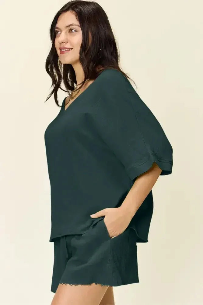 Double Take Texture Half Sleeve T-Shirt and Drawstring Shorts Set - Update AvenueTrendsi10010015563377010010015563377067f226c1 - 1de0 - 43e0 - b4ea - a95842ad013c - MaxDeep Teal