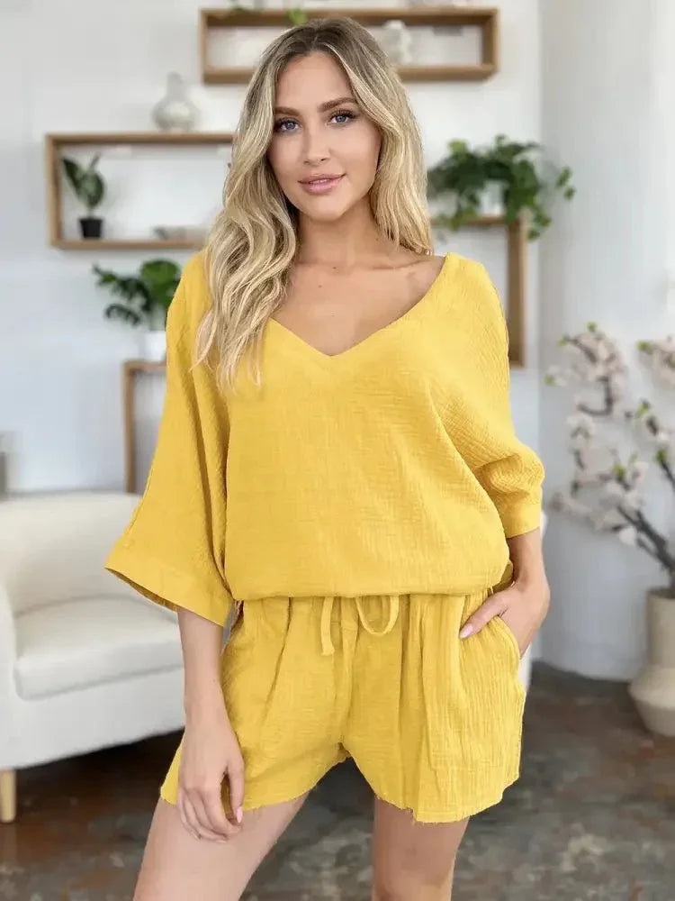 Double Take Texture Half Sleeve T-Shirt and Drawstring Shorts Set - Update AvenueTrendsi100100155634322100100155634322f63d84f6 - 54e7 - 4c4f - b1c2 - 0e805aa3116b - MaxGold