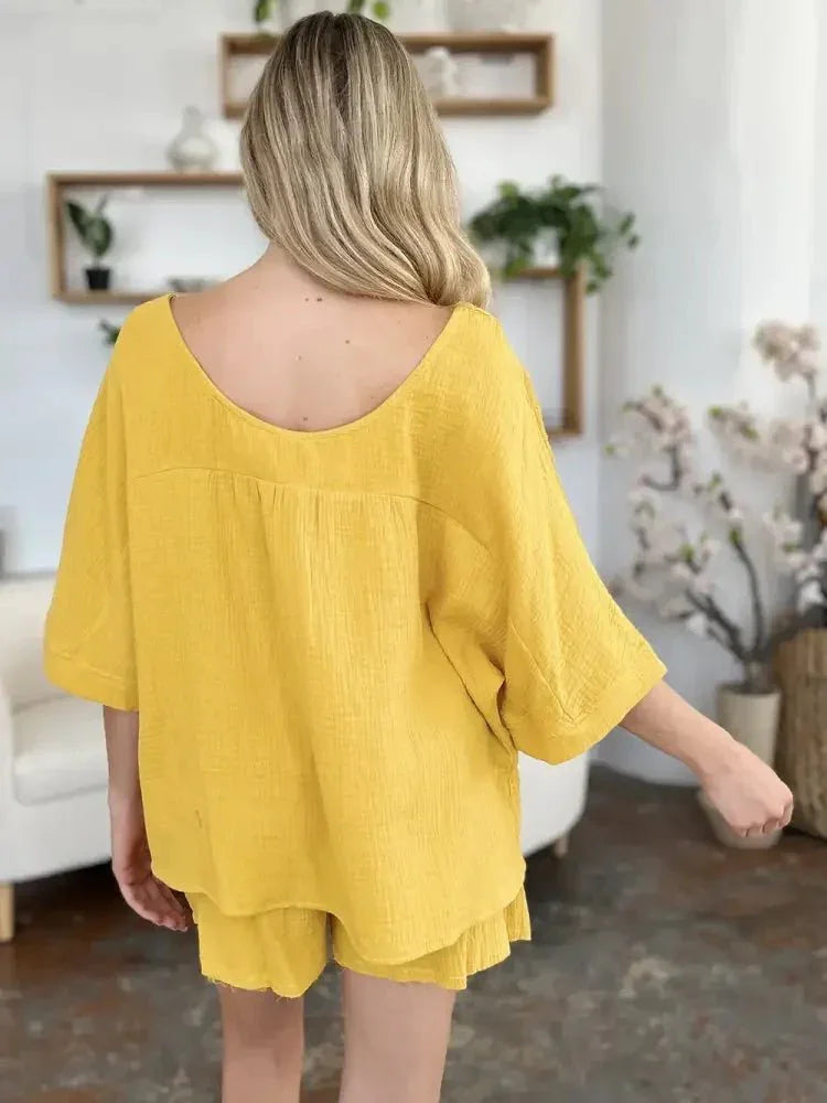 Double Take Texture Half Sleeve T-Shirt and Drawstring Shorts Set - Update AvenueTrendsi100100155634322100100155634322293961c8 - 4058 - 4707 - bfb2 - dcea147afa91 - MaxGold