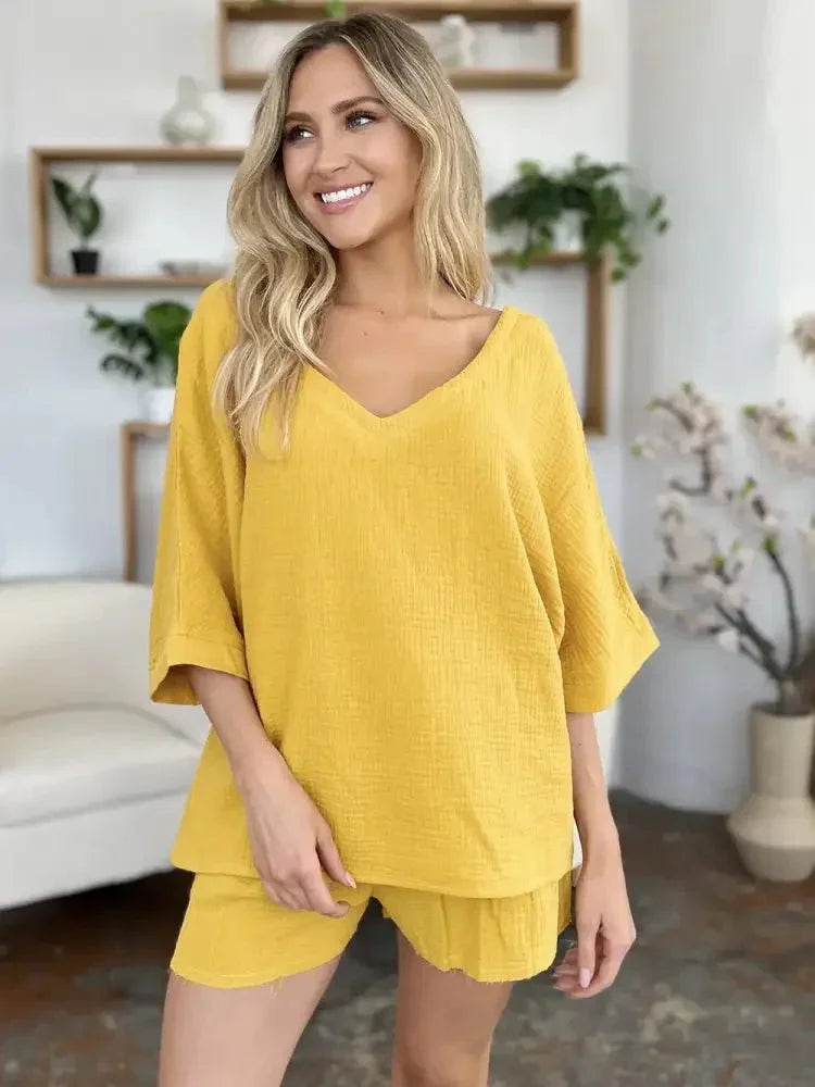 Double Take Texture Half Sleeve T-Shirt and Drawstring Shorts Set - Update AvenueTrendsi10010015563432210010015563432285efaae8 - cc4c - 4f6f - b45a - 5a679cb3cd7f - MaxGold