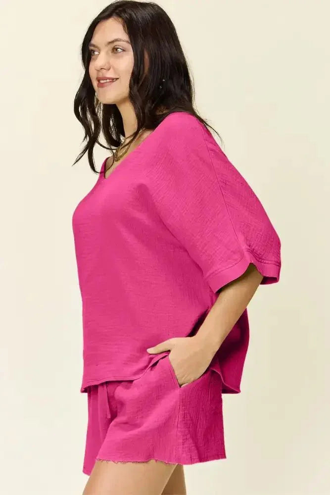 Double Take Texture Half Sleeve T-Shirt and Drawstring Shorts Set - Update AvenueTrendsi1001001556379411001001556379418b3878ce - d8d0 - 4a7a - a24a - e3e3c63927ab - MaxHot Pink