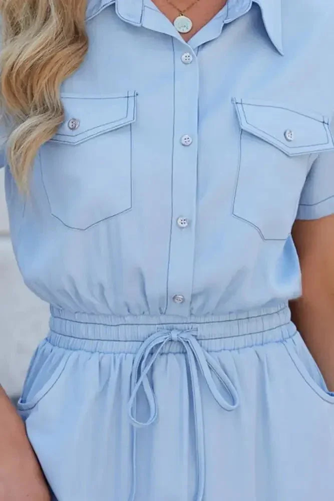 Drawstring Collared Neck Short Sleeve Denim Dress - Update AvenueDenim Dresses & SkirtsTrendsi100100929496689100100929496689d52f7dec - 9ea9 - 450c - 9dfc - 9ed8adce47eb - MaxLight