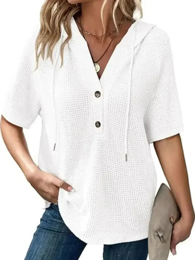 Drawstring Waffle - Knit Short Sleeve Hooded Top - Update AvenueT-ShirtsTrendsi1001004651619581001004651619583b150c2e - 0eb4 - 4770 - aa95 - c35f1ca1e005 - Max - OriginWhite