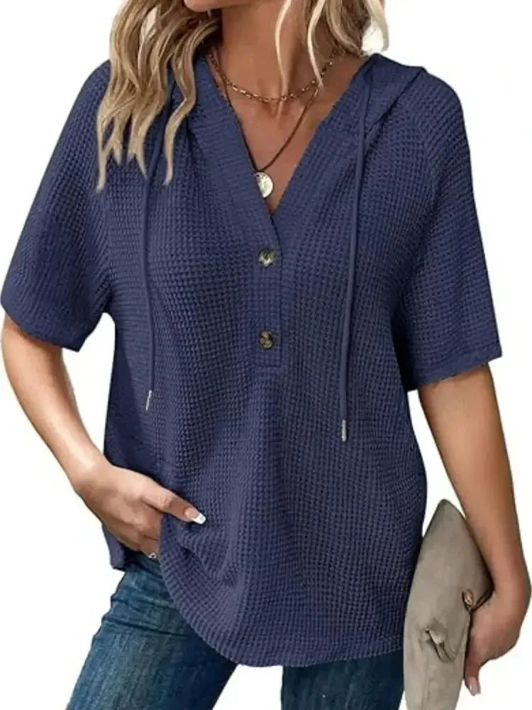 Drawstring Waffle - Knit Short Sleeve Hooded Top - Update AvenueT-ShirtsTrendsi1001004651631981001004651631988bf8bde7 - 7f63 - 4f64 - 8907 - 370cb066ba80 - Max - OriginIndigo