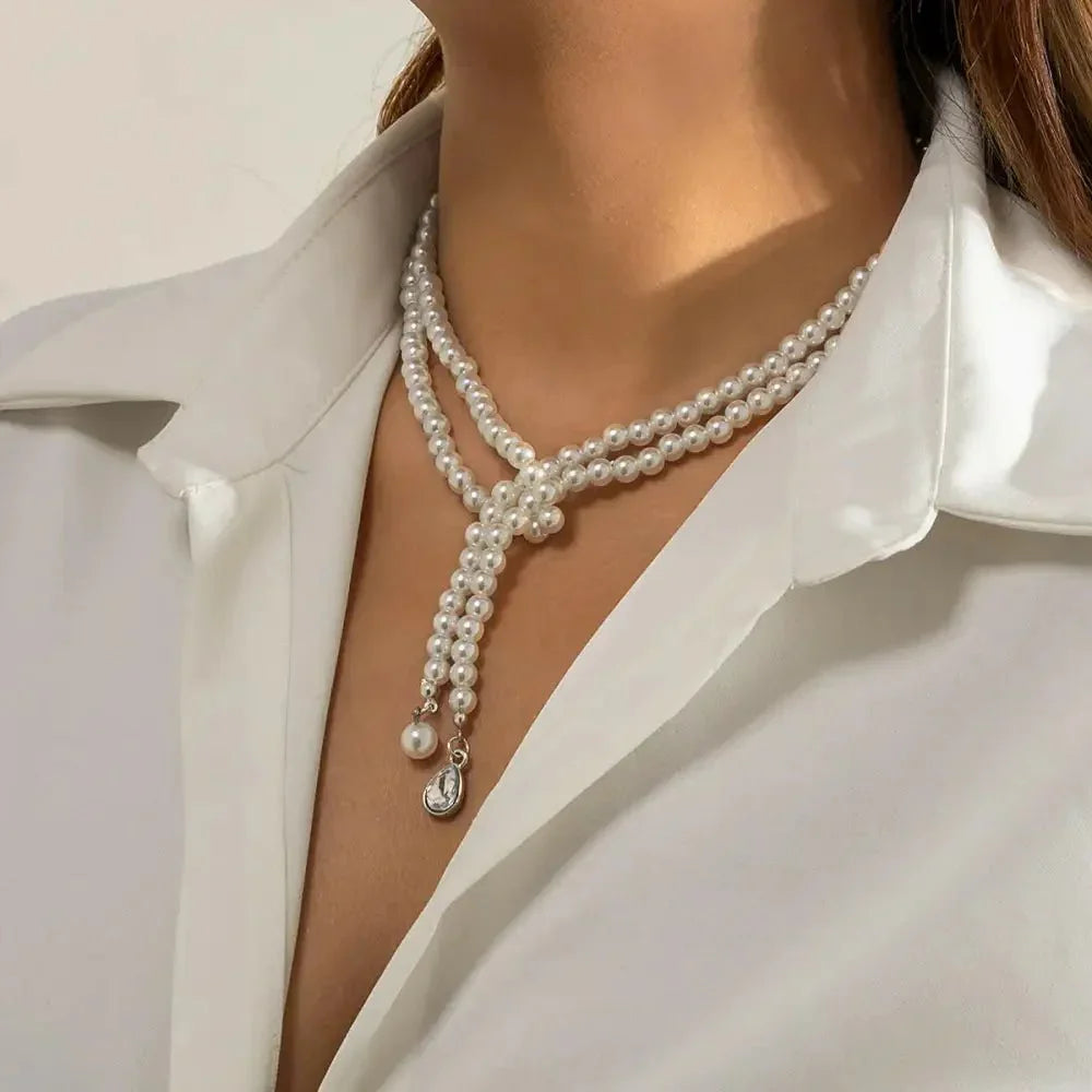 European and American cross - border jewelry niche DIY beaded geometric necklace imitation pearl retro creative water drop pendant necklace - Update AvenueUpdate Avenues211160675653001European and American cross - border jewelry niche DIY beaded geometric necklace imitation pearl retro creative water drop pendant necklaceWhite K 4666