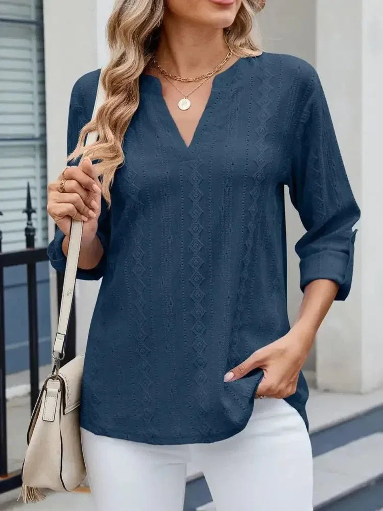 Eyelet Notched Roll - Tab Sleeve Top - Update AvenueT-ShirtsTrendsi1001005175125731001005175125737dea8080 - 675d - 425c - 9060 - 010a1bdfa0ef - Max - OriginFrench Blue