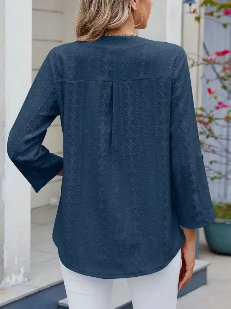 Eyelet Notched Roll - Tab Sleeve Top - Update AvenueT-ShirtsTrendsi1001005175125731001005175125738d13a881 - 3fa6 - 4744 - a1a2 - adac8bde3acf - Max - OriginFrench Blue