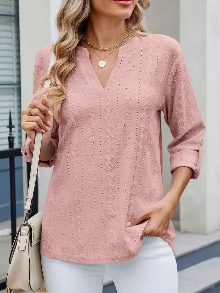 Eyelet Notched Roll - Tab Sleeve Top - Update AvenueT-ShirtsTrendsi10010051751582310010051751582344a72b86 - 454e - 4714 - 9b81 - 3a0462937e3b - Max - OriginDusty Pink