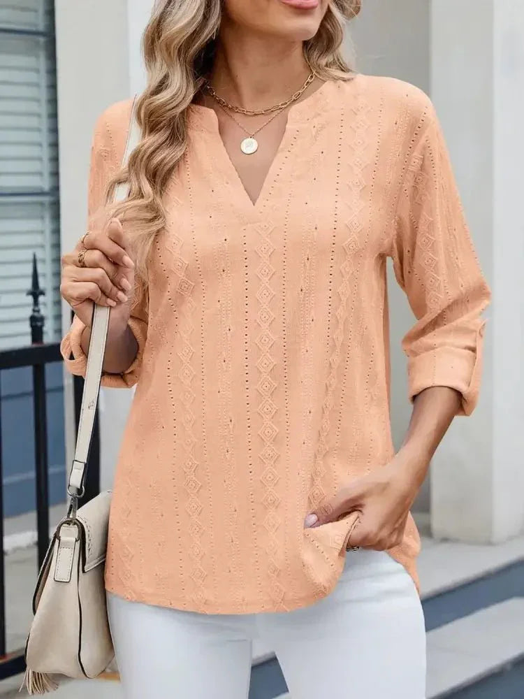 Eyelet Notched Roll - Tab Sleeve Top - Update AvenueT-ShirtsTrendsi1001005175185531001005175185533ad53572 - 6b66 - 49ee - 9a5b - 0c4197a52067 - Max - OriginSherbet