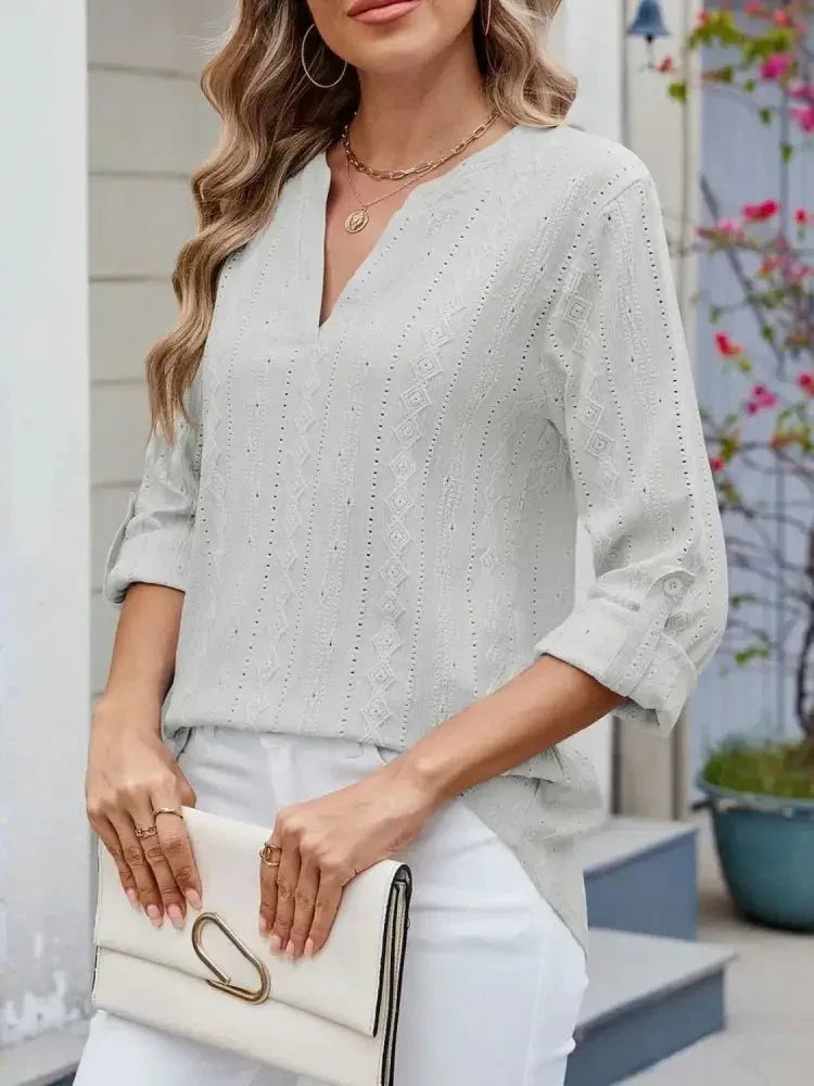 Eyelet Notched Roll - Tab Sleeve Top - Update AvenueT-ShirtsTrendsi10010051751884310010051751884388da624a - 82e4 - 4842 - b1a5 - b1e81b047d38 - Max - OriginLight Gray