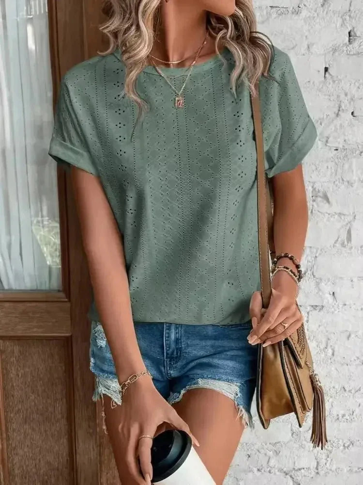 Eyelet Round Neck Short Sleeve T-Shirt - Update AvenueT-ShirtsTrendsi100100293910965100100293910965279106c4 - 8850 - 4835 - a729 - 30d0a86d179a - Max - OriginSage