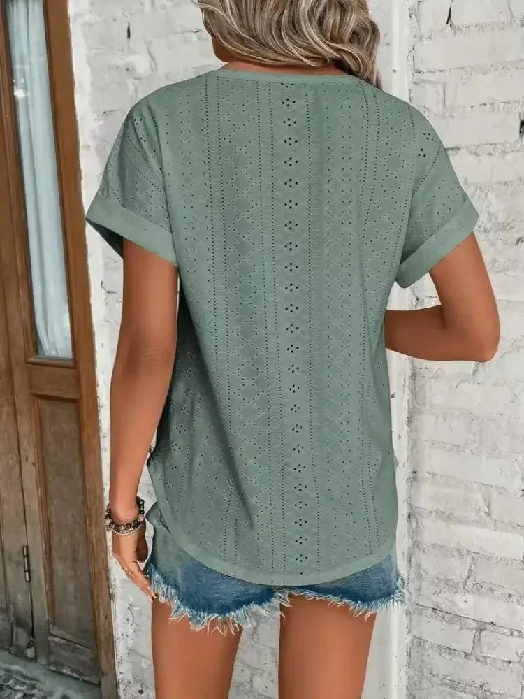 Eyelet Round Neck Short Sleeve T-Shirt - Update AvenueT-ShirtsTrendsi100100293910965100100293910965de0602c1 - 2af1 - 46e2 - bf62 - d9ab98af3f62 - Max - OriginSage