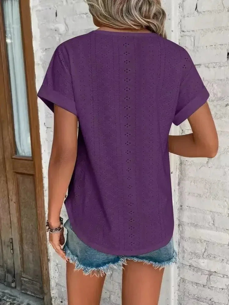 Eyelet Round Neck Short Sleeve T-Shirt - Update AvenueT-ShirtsTrendsi100100293915918100100293915918c3d01e3d - d49f - 4134 - 95ef - a130b6ca901b - Max - OriginPurple