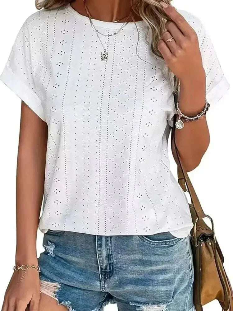 Eyelet Round Neck Short Sleeve T-Shirt - Update AvenueT-ShirtsTrendsi10010029391913410010029391913480ead246 - c649 - 4d21 - ae63 - 81f834837504 - Max - OriginWhite