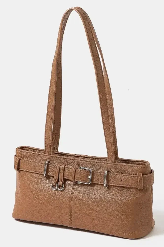 Fame Belt Strap Textured Faux Leather Shoulder Bag